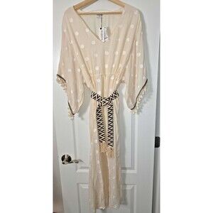 NWT Harper New York Maxi Dress Womens Med Polkadot Fringe Sheer Boho Chic Beachy